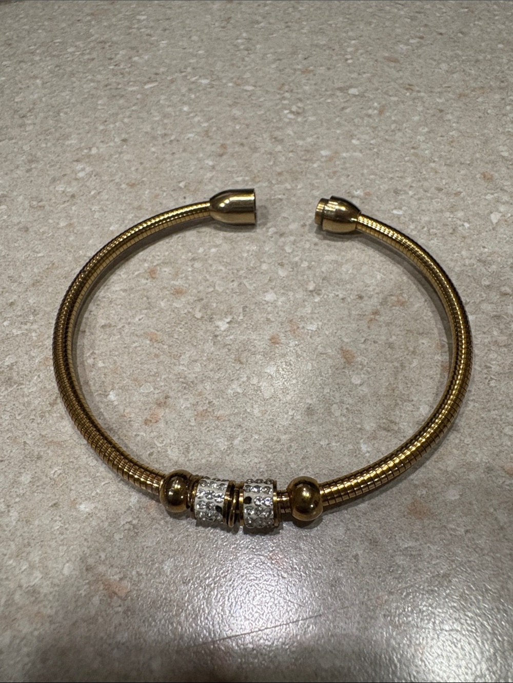 Vintage Gold-Tone gaspipeTubogas Crystal Accent Cuff Bracelet. W/ magnetic lock.